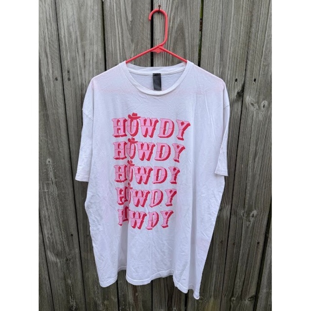Western Cowgirl Sweet Claire Graphic Tee L/XL White Pink Howdy H2879TK